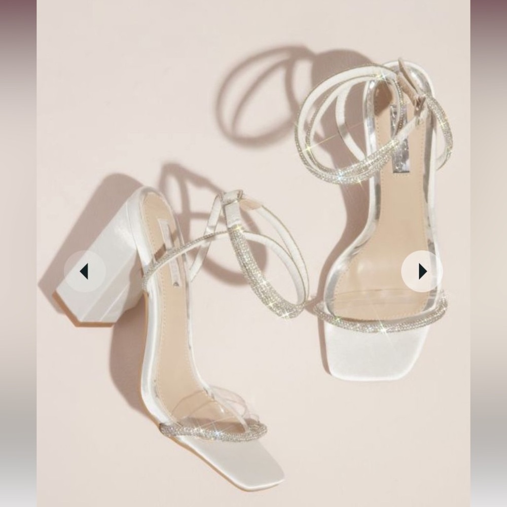 David's Bridal White Strappy Heels with Block Heel
